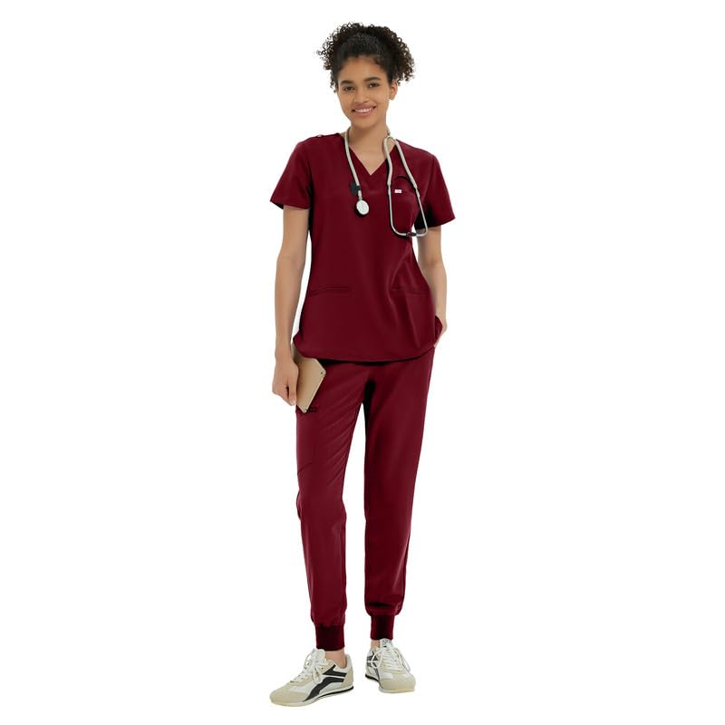 Kitmaz Damen Kasack V-Ausschnitt 3 Taschen Berufskleidung Medizinische Uniformen 4 Wege-Stretch & Anti-Falten
