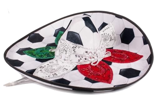 FESTMEX Mexican Sombrero Hats Charro Sombrero Mexicano & Mariachi Hat Traditional Mexican Hat for Adults Mariachi Costume (Soccer Ball)