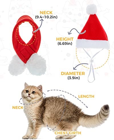 Cat Dog Christmas Outfit Costume:Cat Christmas Outfit, Christmas Pet Clothes Cute Santa Claus Dog Cat Christmas Costumes Cat Dress up Christmas with Santa Hat, Cloak Scarf for Cat Kitten Dog Puppy