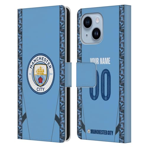 Housse en cuir iPhone 14 Plus Manchester City 2024/25, finition premium personnalisée