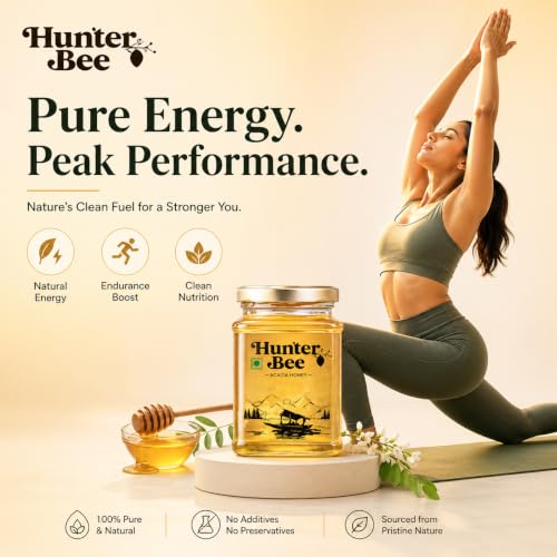 Image of Hunter Bee Kashmir Acacia Honey 340 g | Raw & Pure Natural Honey | Unprocessed Honey | No Added Sugar | Authentic Acacia Honey | Premium Natural Sweetener for Daily Use
