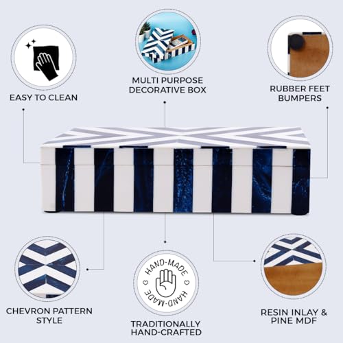 Image of Handicrafts Home Chevron Collection, Storage Organizer Decorative Box Multipurpose Gift - Chevron Blue 10x6x2.5 inch