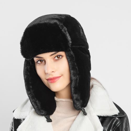 DKDDSSS Unisex Winter Fliegermütze, Wintermütze mit Ohrenklappen Damen Herren Winddicht Trappermütze Russische Mütze Ushanka Warme Kunstfellmütze Bombermütze für Skaten Radfahren Outdoor Aktivitüten