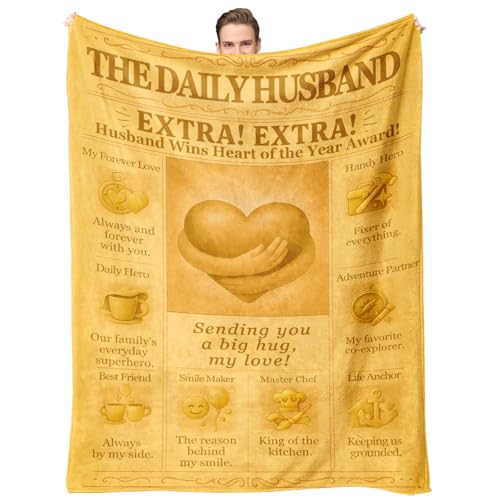 The Daily Husband Blanket - Romantic Gifts from Wife Appreciation Flannel Throw Unique Birthday Anniversary Valentines Day Gift Idea for Him Best Husband Ever Newspaper Blanket 60x50