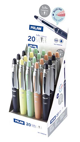 Boligrafos Milan Expositor 20 bolígrafos Capsule Silver tinta azul MILAN