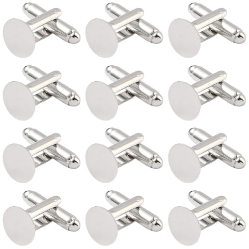 SUNNYCLUE 1 Box 20Pcs 10mm Cufflinks Blank Silver Button Cufflinks Bulk Alloy Brass Round Tray Flat Small Business Suits Studs Settings Cuff Link for Men DIY Business Wedding Banquet Gifts Crafting