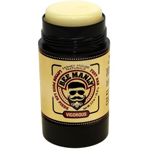 Honey House Naturals Bee Manly Foot Bar – 2.5 Ounce Twist Up Tube – All Natural Ultra Moisturizing, Odor Eliminating Foot Bar – Made in USA (Vigorous) Cover
