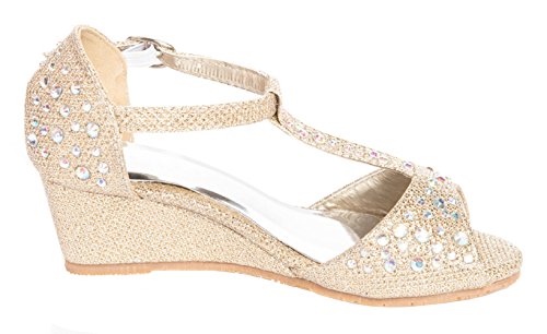 Image of Olivia K Girls Glitter and Rhinestone Open Toe Wedge Heel (Toddler /Little Girl)