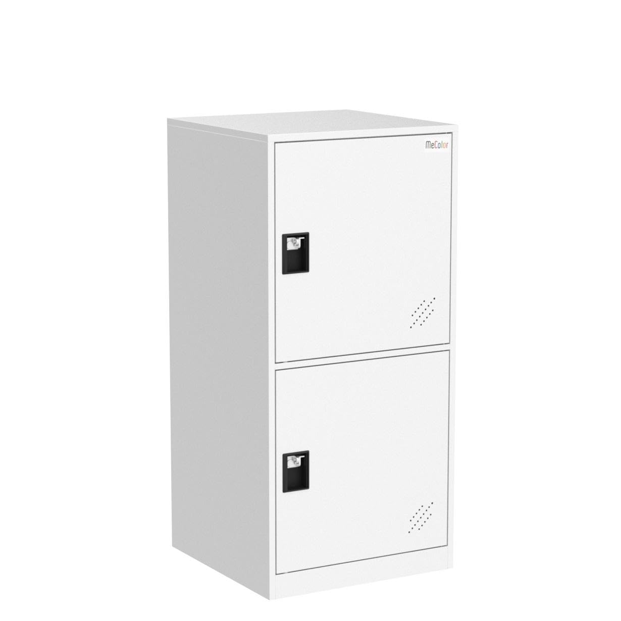 MECOLOR Armadietto verticale singolo con lucchetto a 2 o 3 scomparti per dipendenti, casa, ufficio, scuola, bambini (bianco pieno, P2V)