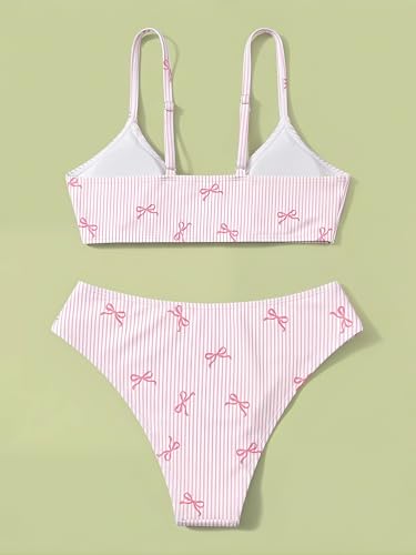 Image of COZYEASE Girls' 2 Piece Ditsy Floral Print Knot Front Ruched Triangle Bikini Swimsuit