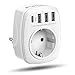 Produktbild LENCENT USB Steckdose Mehrfachstecker EU Adapter 5-in-1 Steckdosenadapter mit 3 USB Ladegerät Anschlüße 2,4A, 1 Typ-C Port 3A, Wand Steckdose Schuko 4000W Stromadapter Stecker mit Kindersicherung Weiß