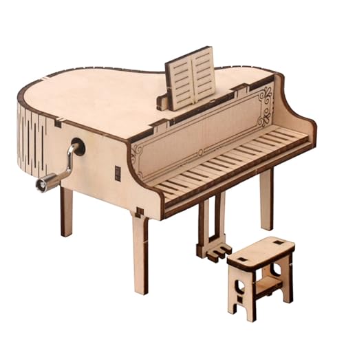 Musiin Boîte à musique puzzle 3D en bois – Kit de modélisme de piano à queue à manivelle pour adultes et adolescents – Cadeau artisanal à construire