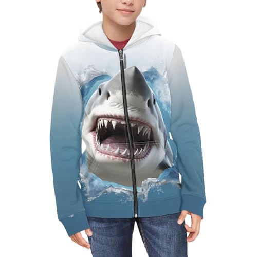 HUIACONG 3D Shark Shirt for Boys 8-10 Zip Up Hoodie for Kids Jacket Full Zipper Hoodies Long Sleeve Sweatshirts Girls Cool Pullover Sweate Hooded Top