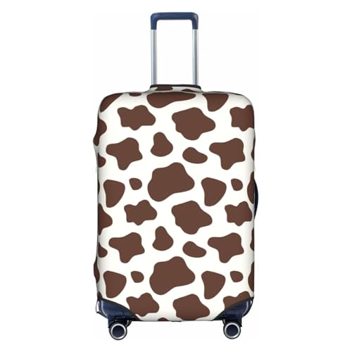 Brown And White Cow Skin Travel Luggage Cover Elastic Suitcase Protector Washable Baggage Covers For Trunk Case Fits 18-21 Inch Luggage