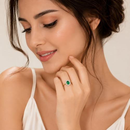 Image of Princess Diana Inspired Halo Birthstone Ring for Women Girls | Pure 925 Sterling Silver with AAA+ Natural Gemstone | 18K Gold-Plated | Best Gift for Birthday, Anniversary, or Valentine�s Day