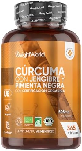 Cúrcuma con Pimienta Negra y Jengibre Orgánica, 365 Cápsulas, 1 A...