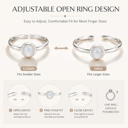 Natural White Agate Ring for Women 925 Sterling Silver Adjustable Open Ring - image 4