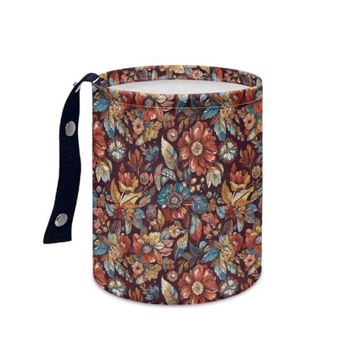 Image of Retro Daisy Floral Console Basket Rubbish Bin Portable Auto Trash Basket Vehicle Foldable Console Front Seat Car Garbage Bag Hanging