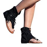 Women's Bohemian Tassel Sandals, Gladiator Fringe Flat Clip Toe Ankle Beach Sandals T-Strap Open-Toe Flip Flops Sandals