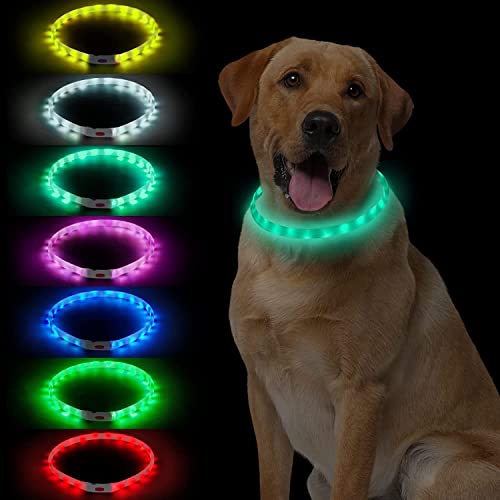 NOVKIN LED-Hundehalsband, wiederaufladbare 7 Farben änderndes leuchtendes Hundehalsband, Hundelichter Machen Haustier sichtbar und Sicherheit für Nachtspaziergänge Cover