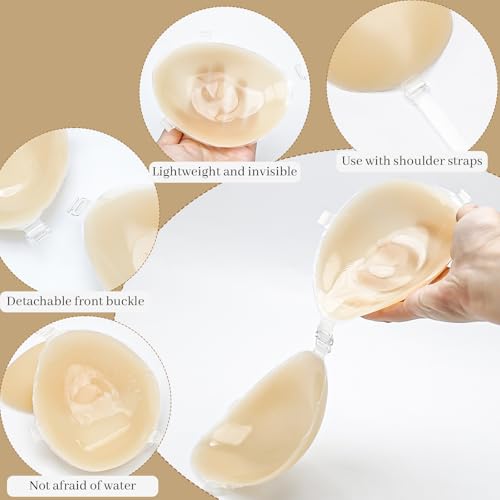 Women's Invisible Bra Adhesive Push-Up Silicone Bra for Backless Outfits - InvisiLift (with Straps),Beige2