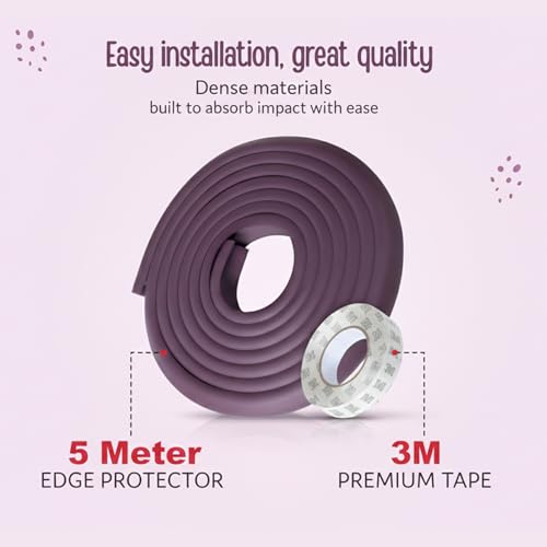 Image of Safe-O-Kid Baby Safety 5 Meter (16.4 feet) Edge Guard with 3 M Tape, Edge and Corner Protectors, BPA Free, Non-Toxic, Impact Cushion for Tables, Desks, and Furniture (Brown)