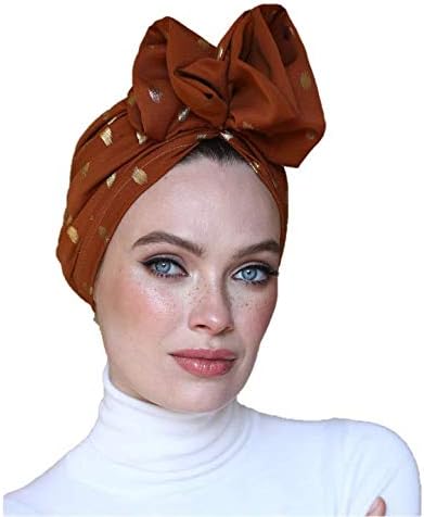 ScrunchyTurbans for women, Head wraps for women, Ready to wear, One size,Brown&Gold print