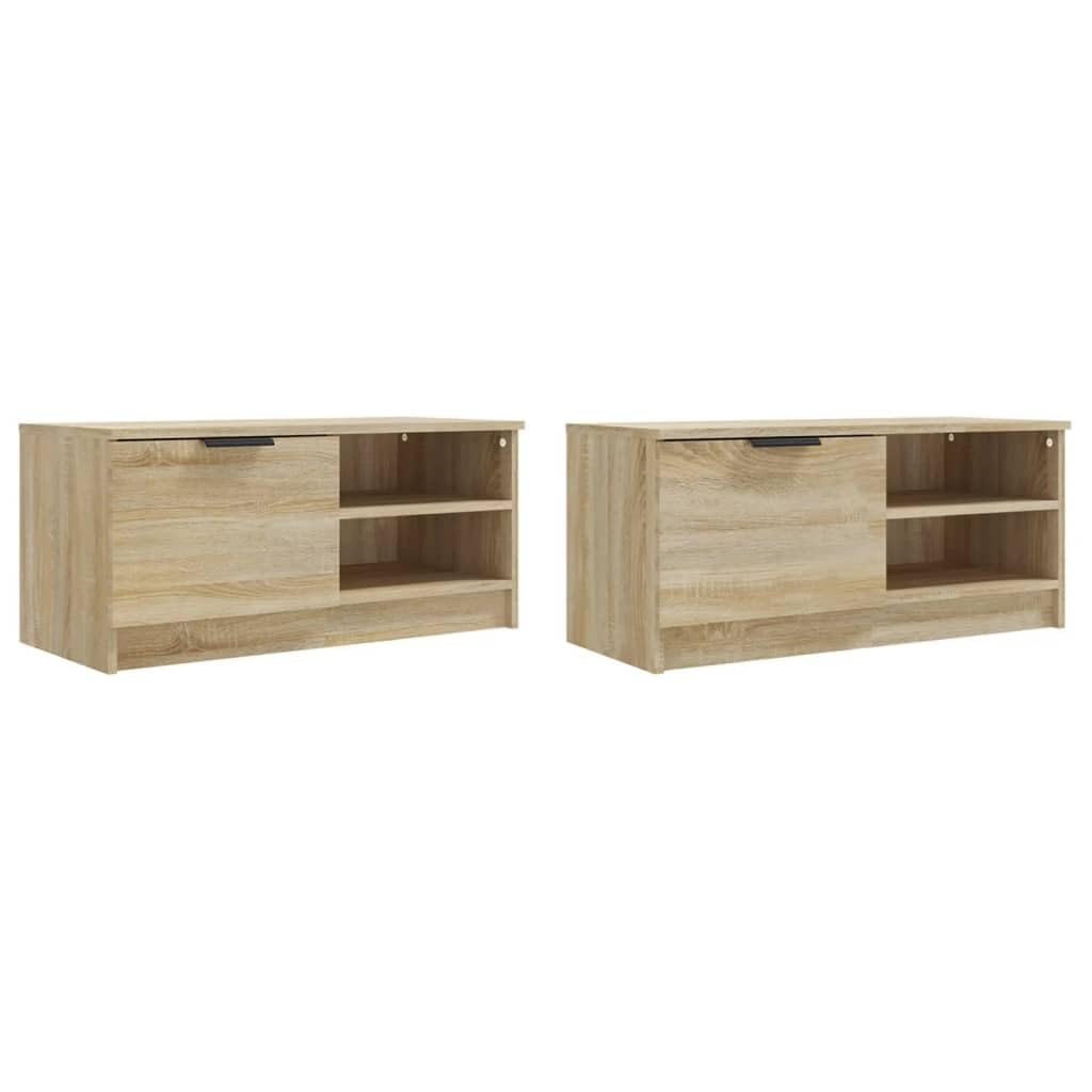Szafka pod TV, zestaw 2 sztuk, dąb Sonoma 80 x 35 x 36,5 cm, materiał drewnopochodny, konsola medialna z miejscem do przechowywania, do salonu i sypialni