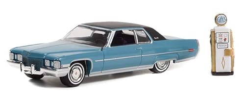 Greenlight 97130-A The Hobby Shop Series 13 - 1972 Caddy Coupe deVille with Vintage Gas Pump 1:64 Scale Diecast