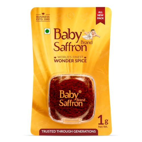 Image of Baby Brand Saffron Original Mongra Kesar /Keshar /Kumkuma Puvvu | Grade 1 ISO 3632 Tested | Rich Colour & Aroma | For Pooja Tilak, Pregnant Women, Kids, Food, Period Pain, Skin & Health | 1g, Pack Of 1