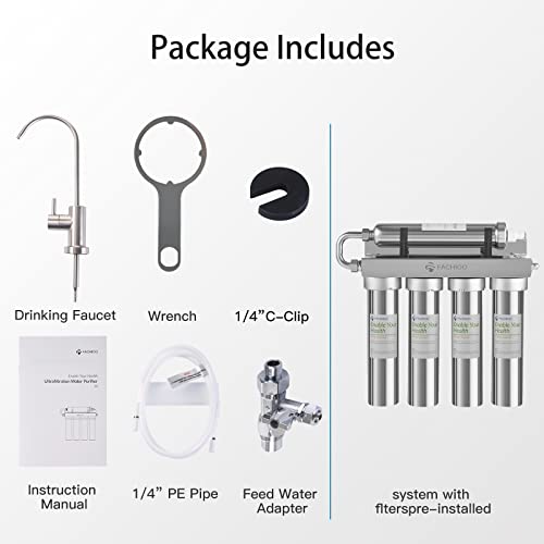 Fachioo Under Sink Water Filter System, 5-Stage Stainless Steel Water Filtration System, Direct Connect Under Counter Drinking Water System Reduces 99% Chlorine, 2 Years Life (With 5 Filter,1 Faucet) #TOP6
