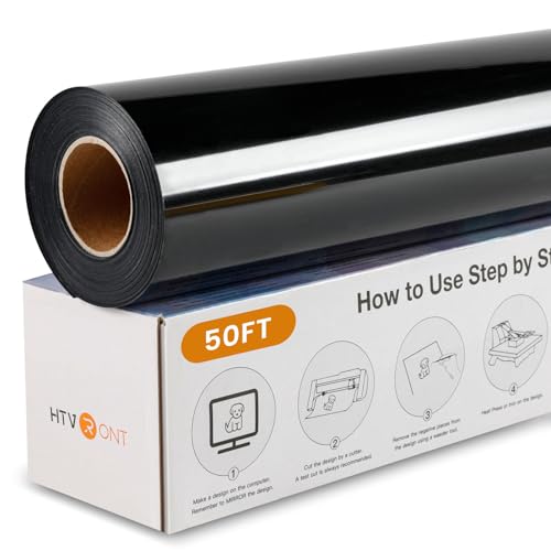 HTVRONT Black Iron on Vinyl - 12 x 50ft Black HTV Heat Transfer Vinyl for t Shirts HTV Vinyl Roll for All Cutting Machine -Easy to Cut & Weed for Heat Transfer Design