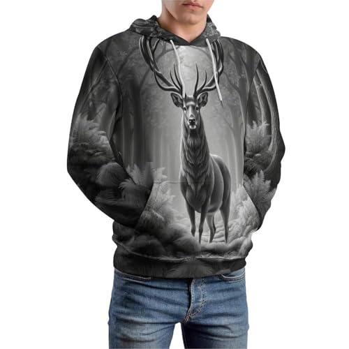 Sweat à capuche cerf 3D l'arbre majestueux pull gris aux finitions premium - 5