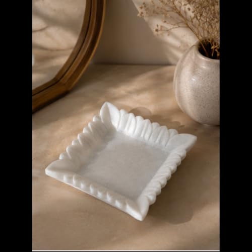 Image of Marble Urli Bowl for Decoration | Big Potpourri Decorative Bowls in Home decor | Large White Floating Flower Plates of Stone | Small Shape puja Item | (12 inch, Mehrap)