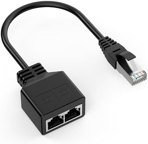 Ethernet Splitter 1 to 2, RJ45 Network Adapter, 2 Port Internet Extension Connector, Black Only, RJ45 Network Adapter Support one Works at one time
