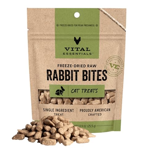 Vital Essentials Rabbit Bites Cat Treats, 0.9 oz | Freeze-Dried Raw | Single Protein | Grain Free, Gluten Free, Filler Free