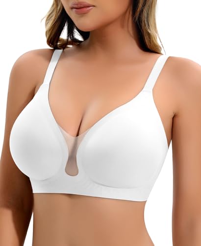 Seamless Bra for Women Wireless Push Up Bra No Underwirewith Support and Lift Mesh Deep V Neck Bralettes(White,3X-Large)