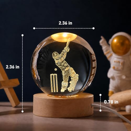 Image of COVACURE 3D Viratt Kohlii Crystal Ball Night Lamp, Viratt Kohl Crystal Ball Night Light with USB, LED Wooden Base Table Lamp for Bedroom Home Office Decoration Birthday Gift for Boys and Girls