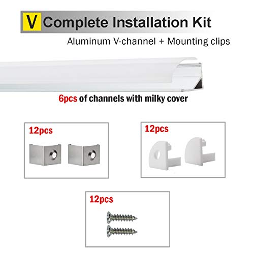 Image of StarlandLed LED Strip Channel with Diffusers, 6-Pack 1Meter /3.3ft LED Aluminum Profile Track Housing V-Saped with Cover and Complete Mounting Accessories for LED Strip Light