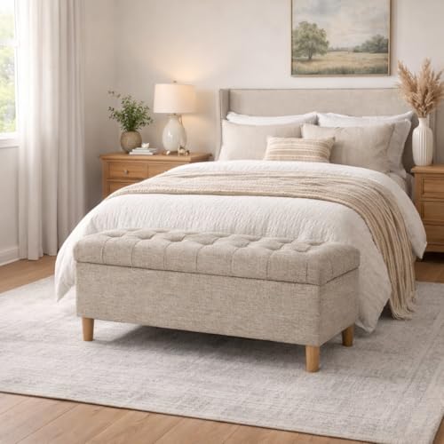Image of HomePop 40 inch Ainsley Button Tufted Storage Bench - Midtone Gray