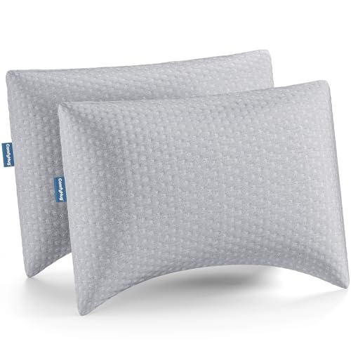 Why Use a Pillow for Better Health ComfyHug Sleeping Pillow | Height Adjustable Shredded Memory Foam Pillow | for Side & Back Sleepers – Relieves Neck & Shoulder Pain, Soft Washable Cover (Pack of 2)