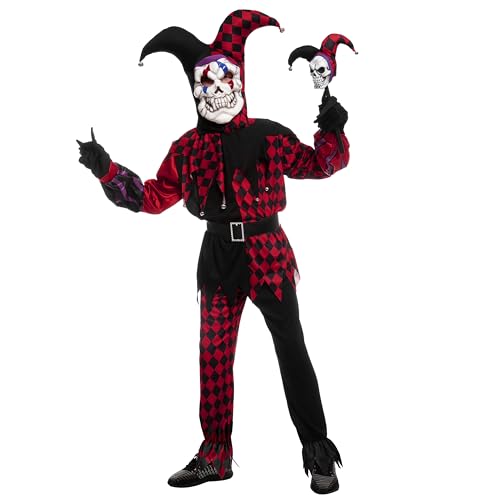Spooktacular Creations Halloween Clown Costume, Red Black Jester Clown Costume For Kids Halloween Dress Up Party