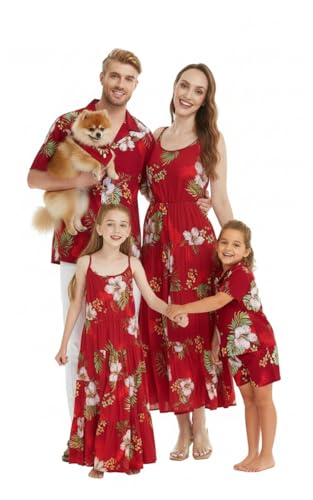Image of Matchable Family Hawaiian Luau Men Women Girl Boy Clothes in Pineapple Garden Burgundy