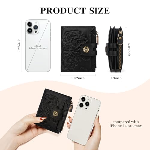 Image of Womens Wallet,RFID Blocking Leather Wallet Womens Bifold Card Holder Small Compact Wallet for Women with Removable ID Window(yhblack)