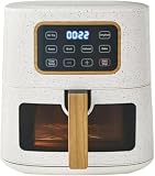 P. W. 5.8 Qt Digital Air Fryer, Touchscreen with Window, Nonstick Basket, 1500W, 6 Smart Cooking Functions, Energy Efficient (Linen White)