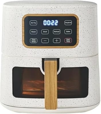 P. W. 5.8 Qt Digital Air Fryer, Touchscreen with Window, Nonstick Basket, 1500W, 6 Smart Cooking Functions, Energy Efficient (Linen White)