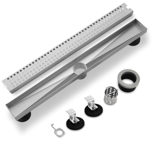 36 Inch Linear Shower Drain - Brushed Nickel 304 Stainless Steel Rectangular Floor Drain with Adjustable Leveling Feet, Hair Strainer and Removable Grate by kuaisailsk - Used condition - Image 9