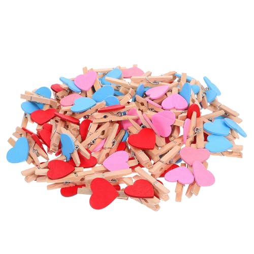 Operitacx 90pcs Mini Wooden Heart Photo Clips 3cm Craft Clips
