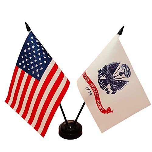 America & Army Gold Crest Twin Desk Flag, U.s. Army And American Table Flag, 8 X 5 Inches Military Office Desk Table Flags - Stick Flag With Flag Stand #TOP9