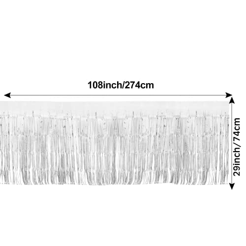 Willbond 4 Packs Metallic Foil Fringe Table Skirt Tinsel Table Skirt Disposable Table Skirt Banner For Rectangle Tables Wedding Birthday Holiday Parties Decoration (Silver) #TOP2